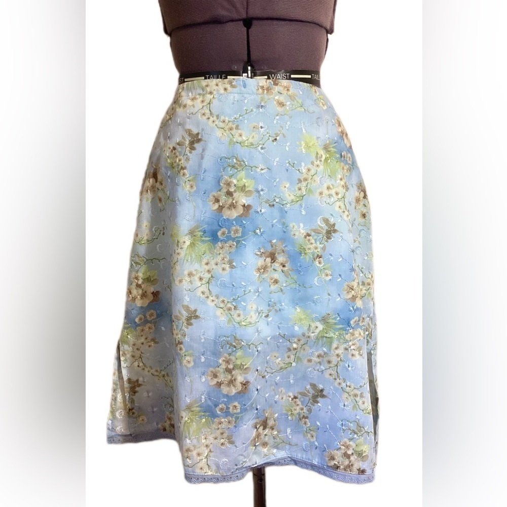 Y2K Vintage Floral Embroidered Eyelet Mini Skirt M
